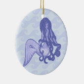 Zittende Zeemeermin Blauw Keramisch Ornament (Rechts)
