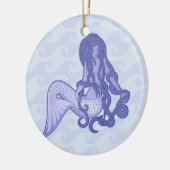 Zittende Zeemeermin Blauw Keramisch Ornament (Links)