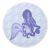 Zittende Zeemeermin Blauw Keramische Knop (Voorkant)