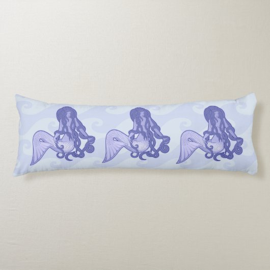 Zittende Zeemeermin Blauw Lichaamskussen (Voorkant)