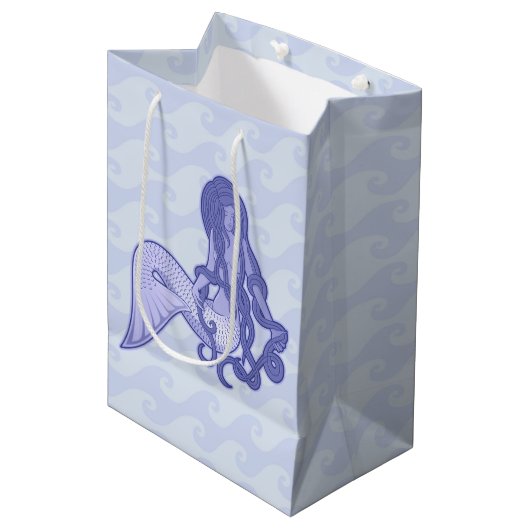 Zittende zeemeermin Blauw Medium Cadeauzakje (Voorkant Gekanteld)