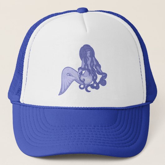 Zittende Zeemeermin Blauw Trucker Pet (Voorkant)