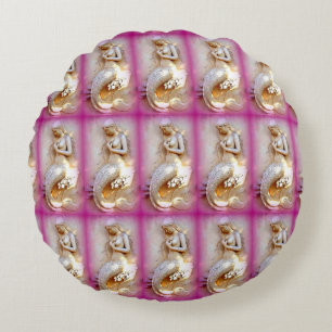 zittende zeemeermin roze ronde goot kussen