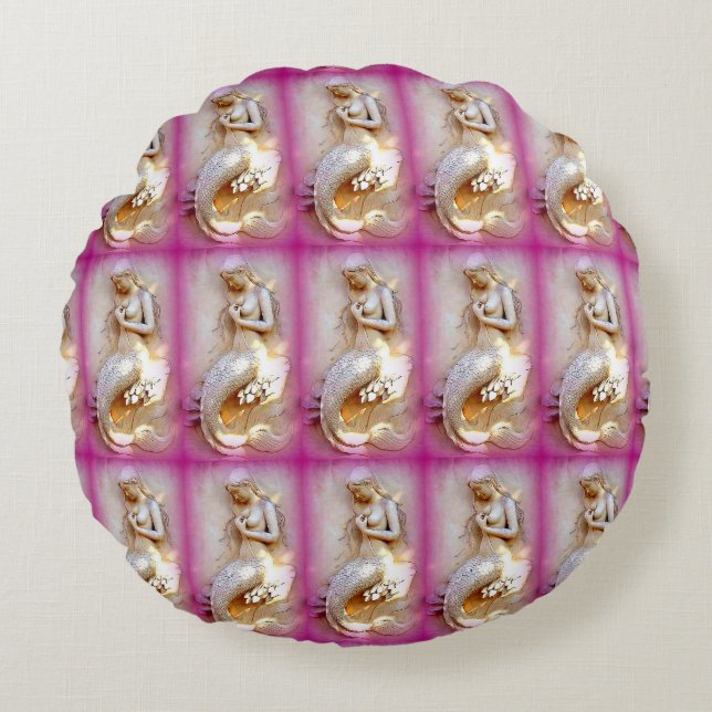 zittende zeemeermin roze ronde goot kussen (Voorkant)