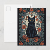 Zittende zwarte kat bloemig briefkaart (Voorkant / Achterkant)