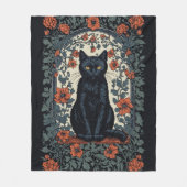 Zittende zwarte kat  bloemig fleece deken (Voorkant)