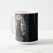 Zittende zwarte kat  bloemig koffiemok (Voorkant links)