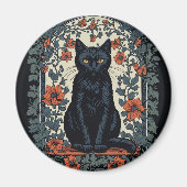 Zittende zwarte kat bloemig magneet (Voorkant)