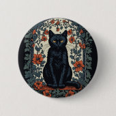 Zittende zwarte kat bloemig ronde button 5,7 cm (Voorkant)