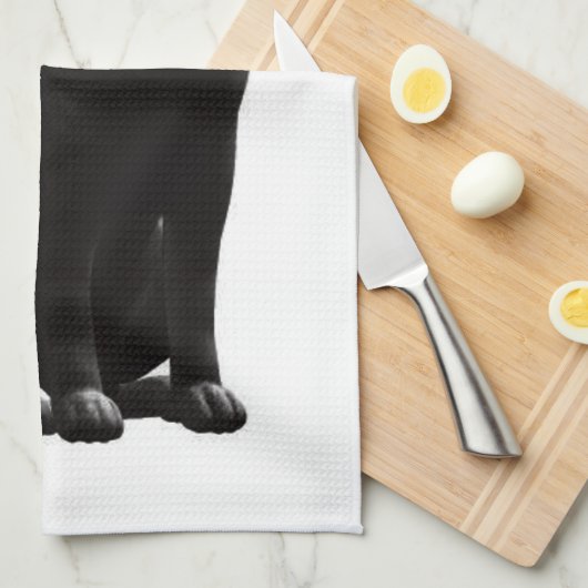 Zittende zwarte kat keukenhanddoek (Quarter Fold)