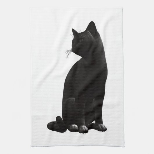 Zittende zwarte kat keukenhanddoek (Verticaal)