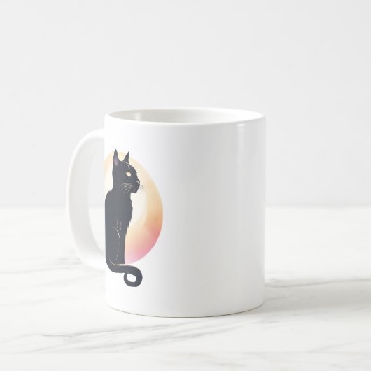 Zittende zwarte kat koffiemok (Voorkant links)