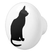 Zittende zwarte kat naar rechts keramische knop (Rechts)