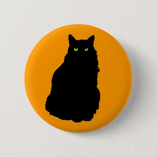 Zitterende zwarte kat op Sinaasappel Ronde Button 5,7 Cm (Voorkant)