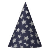 Zittige zilveren sterren - Blauwe achtergrond Pet Feesthoedjes (Links)