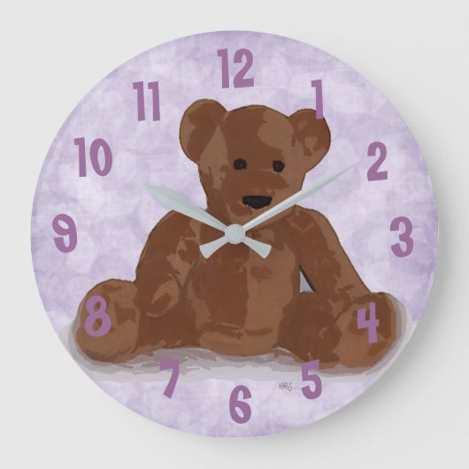 Zitting Teddy Bear (paarse achtergrond) Grote Klok (Voorkant)