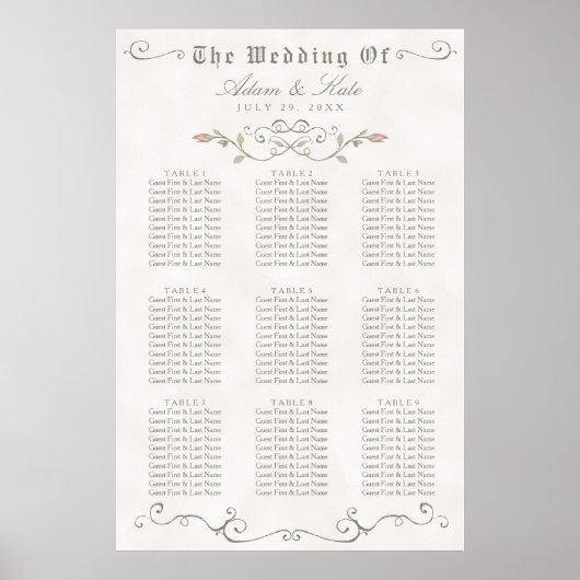 ZITTSCHEMA 61 - 90 | Elegant Beauty Wedding Poster (Voorkant)