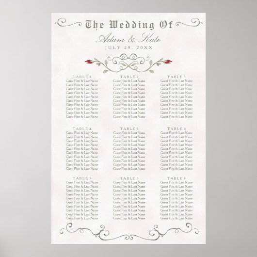 ZITTSCHEMA 61 - 90 | Elegant Red Rose Wedding Poster (Voorkant)