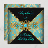 ZIZZAGO DESIGN Fabulous 50 Blauwgroen Gold Damask  Kaart (Voorkant / Achterkant)