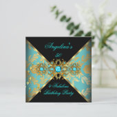 ZIZZAGO DESIGN Fabulous 50 Blauwgroen Gold Damask  Kaart (Staand voorkant)