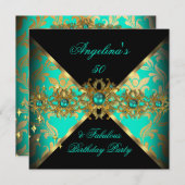 ZIZZAGO DESIGN Fabulous 50 Jade Gold Damask Party Kaart (Voorkant / Achterkant)