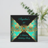 ZIZZAGO DESIGN Fabulous 50 Jade Gold Damask Party Kaart (Staand voorkant)