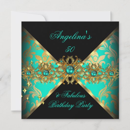 ZIZZAGO DESIGN Fabulous 50 Jade Gold Damask Party Kaart (Voorkant)