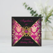 ZIZZAGO DESIGN Fabulous 50 Pink Gold Damask Party Kaart (Staand voorkant)