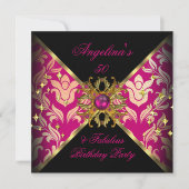 ZIZZAGO DESIGN Fabulous 50 Pink Gold Damask Party Kaart (Voorkant)