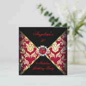 ZIZZAGO DESIGN Fabulous 50 Red Gold Damask Party Kaart (Staand voorkant)