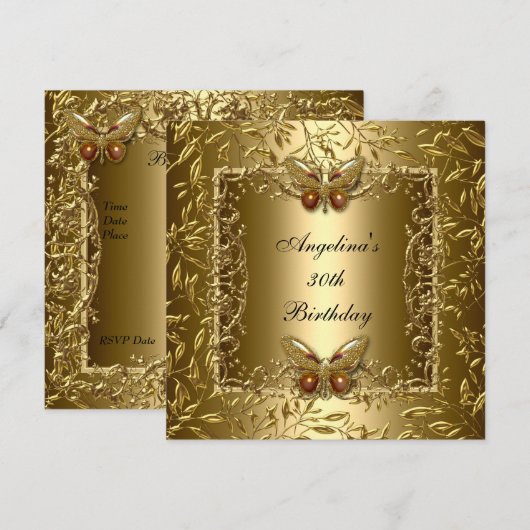 Zizzago Elegant 30th Birthday Butterfly Gold Kaart (Voorkant / Achterkant)