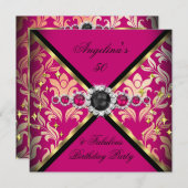 ZIZZAGO ONTWERP Fabulous Pink Gold Damask Party 2 Kaart (Voorkant / Achterkant)