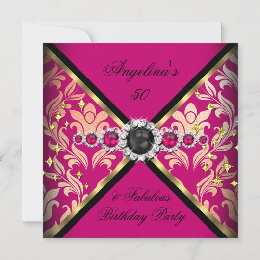 ZIZZAGO ONTWERP Fabulous Pink Gold Damask Party 2 Kaart (Voorkant)