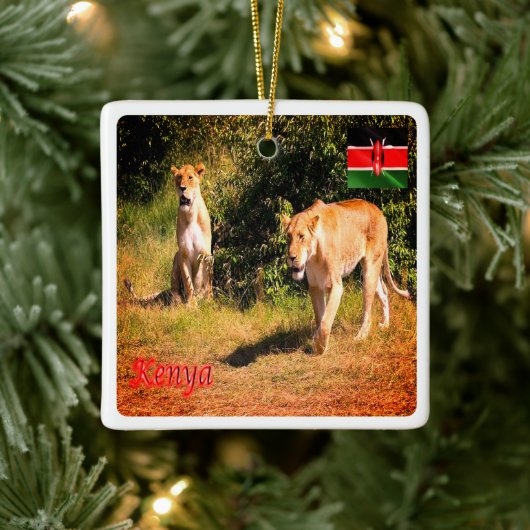 zKE005 KENIA, Leeuwen, Afrika, Keramisch Ornament (Boom)