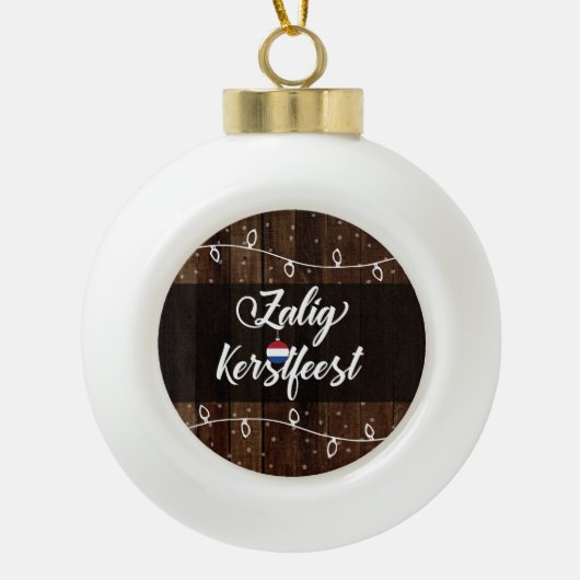 ZKerstling Nederlands Merry Kerstmis, Rustic Keramische Bal Ornament (Voorkant)