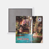 zKR009 Waterfall JEJU ISLAND, Zuid-Korea, Fridge Magneet (Voorkant / Achterkant)
