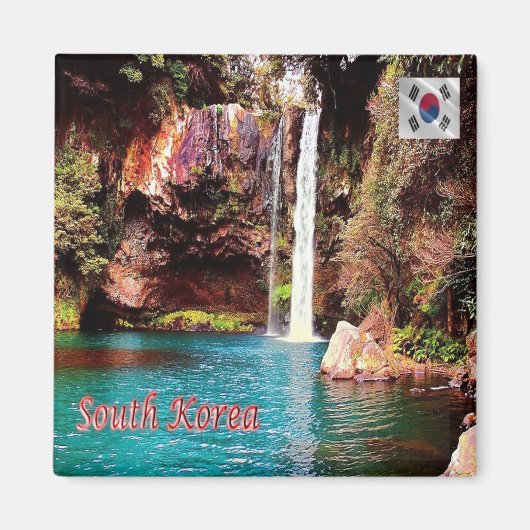 zKR009 Waterfall JEJU ISLAND, Zuid-Korea, Fridge Magneet (Voorkant)