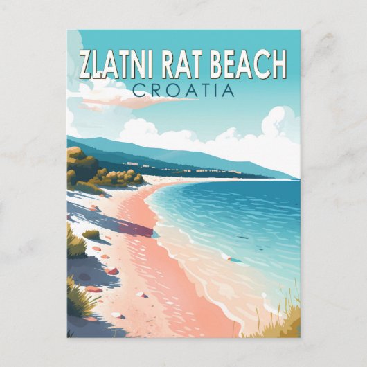 Zlatni Rat Beach Kroatië Reizen Kunst Vintage Briefkaart (Voorkant)