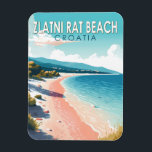 Zlatni Rat Beach Kroatië Reizen Kunst Vintage Magneet<br><div class="desc">Zlatni Rat Beach Kroatië vector kunst ontwerp. De Zlatni Rat,  ook wel bekend als de Gouden Kaap of Gouden Hoorn,  is een spit van land ten westen van de havenstad Bol.</div>