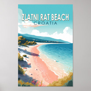 Zlatni Rat Beach Kroatië Reizen Kunst Vintage Poster