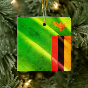 ZM002 ZAMBIA Waving Flag, Afrika, Fridge Keramisch Ornament
