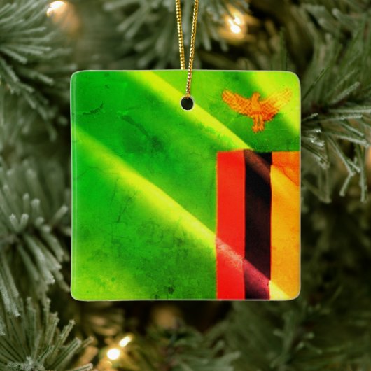 ZM002 ZAMBIA Waving Flag, Afrika, Fridge Keramisch Ornament (Boom)