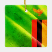 ZM002 ZAMBIA Waving Flag, Afrika, Fridge Keramisch Ornament (Voorkant)