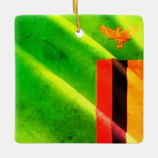 ZM002 ZAMBIA Waving Flag, Afrika, Fridge Keramisch Ornament (Voorkant)
