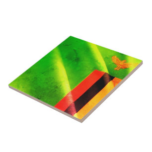 ZM002 ZAMBIA Waving Flag, Afrika Tegeltje