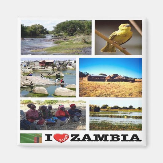 ZM010 ZAMBIA I Love, Mosaic, Africa, Fridge Magneet (Voorkant)