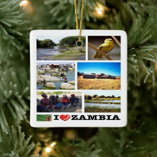 ZM010 ZAMBIA I Love, Mosaic, Africa, Keramisch Ornament (Boom)