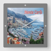 zMC018 MONTE CARLO Panorama, Monaco Vierkante Klok (Voorkant)