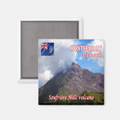 zMS004 MONTSERRAT Plymouth, Soufriere Hills Volcan Magneet (Voorkant / Achterkant)