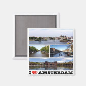 zNL014 AMSTERDAM "I Love", collage, Fridge Magneet (Voorkant / Achterkant)
